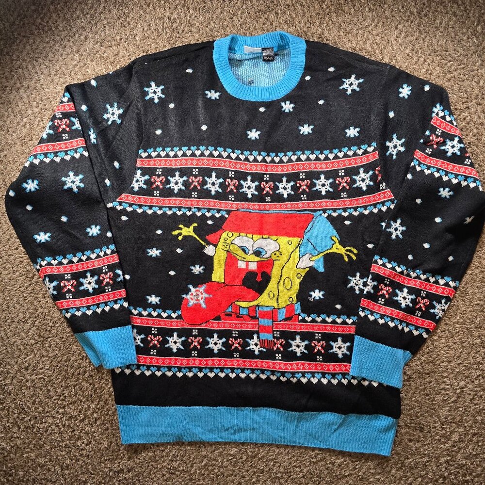Spongebob Squarepants Light Up Ugly Christmas Sweater Men's Size Medium Blue